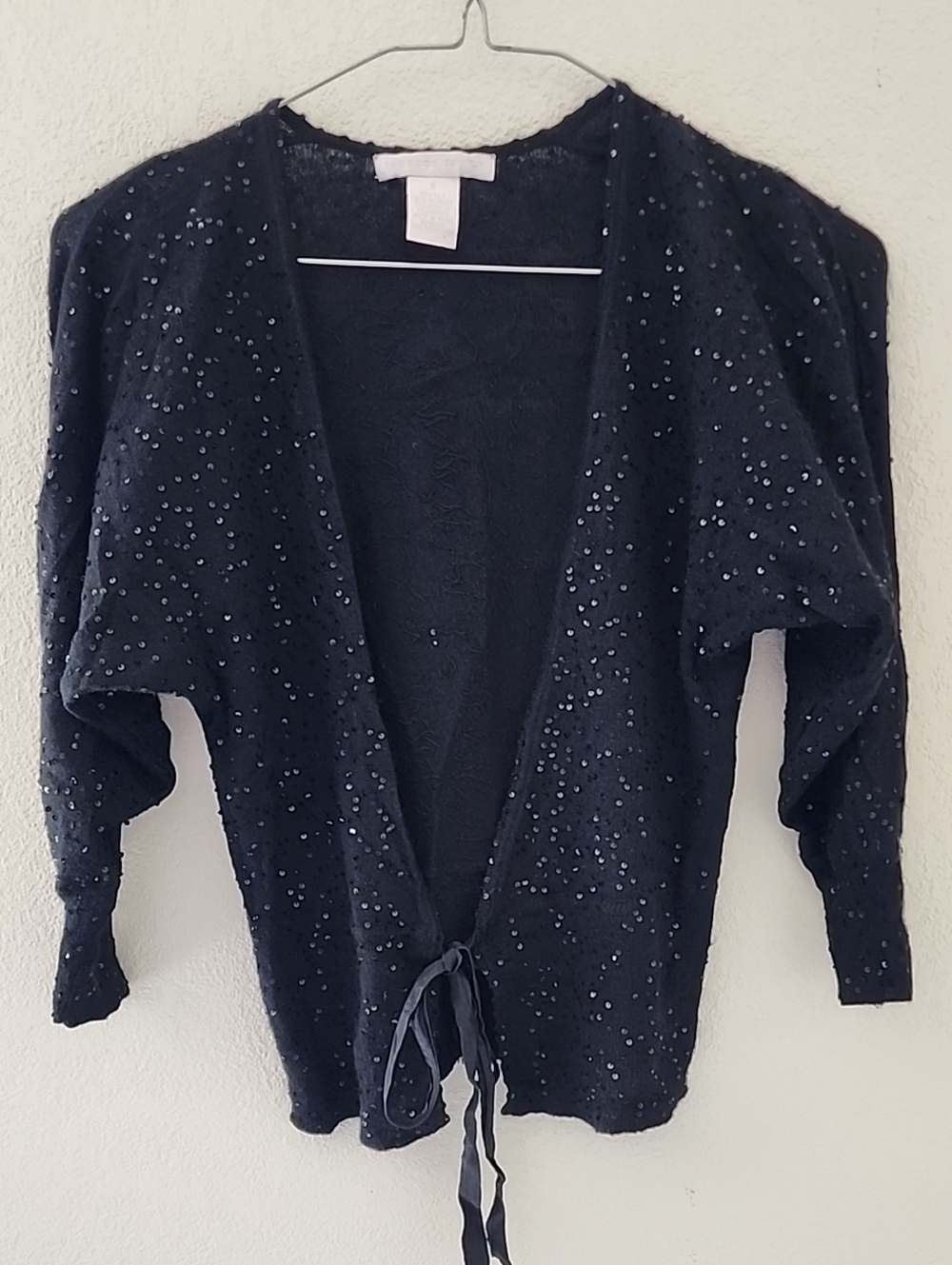 Rebecca Taylor Cashmere Sequined Silk Tie-Front V neck Cardigan Sweater Sz Small